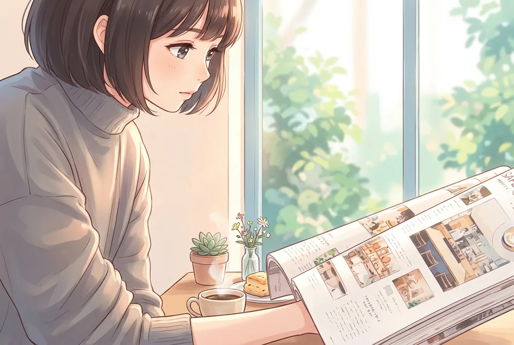 ギフトカタログを読む女性